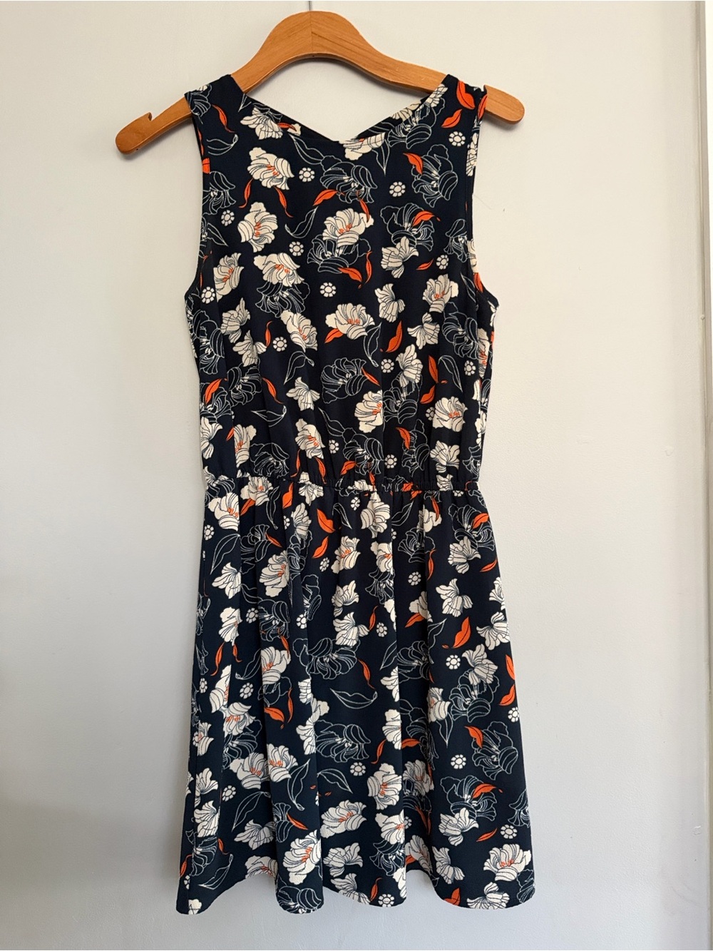 Charming Charlie Navy Floral Sleeveless Mini Dress with Orange Accents
